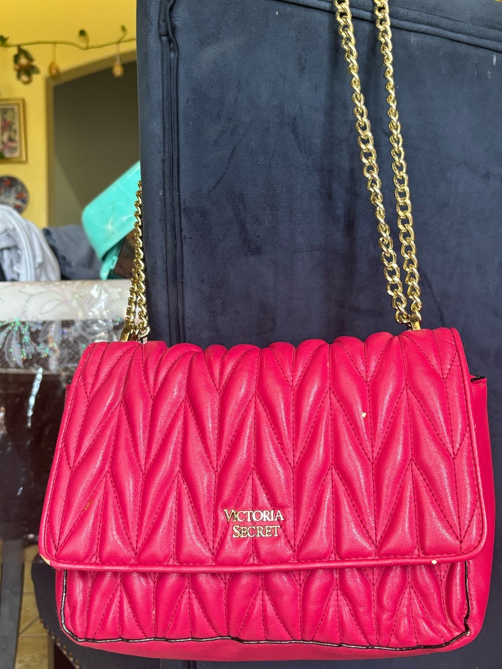 Victoria's Secret Hot Pink Quilted Shoulder Bag with Gold Chain